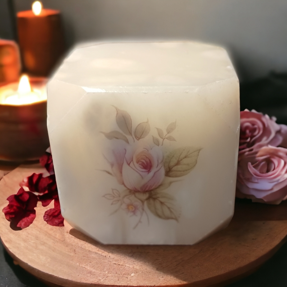 Natural Agate Paperweight With Delicate Pink Rose 2x2x2